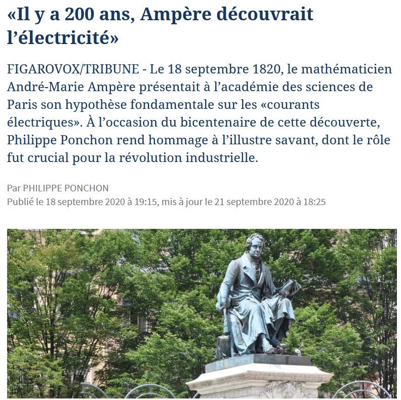 FigaroVox : «Il y a 200 ans, Ampère découvrait l’électricité»